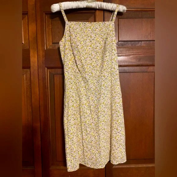 Old Navy Yellow Pink Floral Linen Dress Size M - Picture 1 of 4